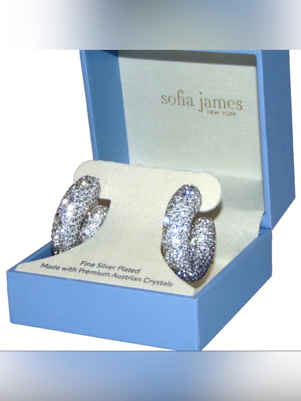 Sofia James NY Crystal Hoop Earrings ✨ Silver Plated • Austrian Pavé •